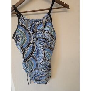 Free Country Tankini Swimwear Top w light support cups and drawstring bottom L